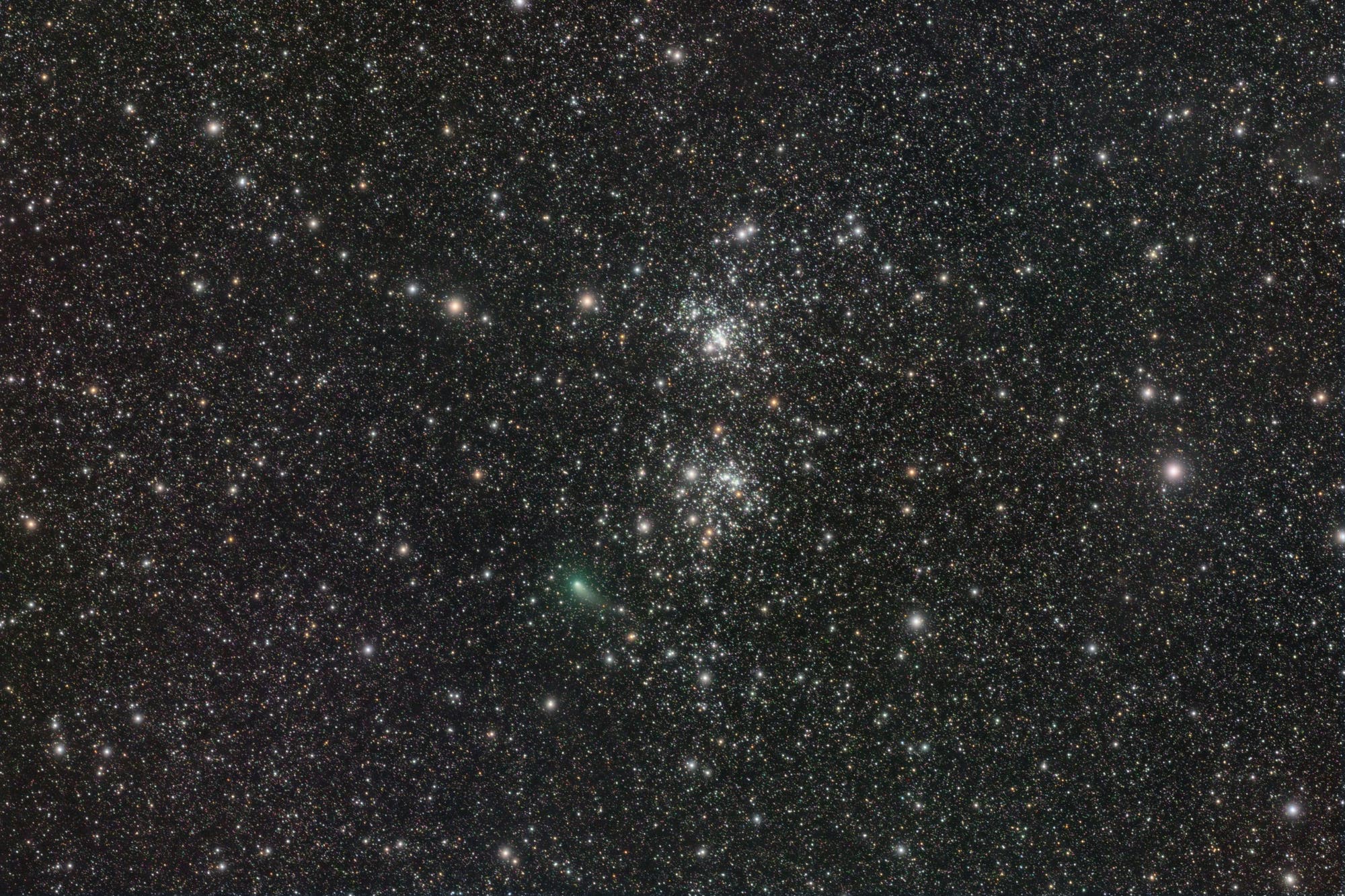 Comet C/2017 T2 PANSTARRS and Double Cluster