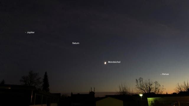 Jupiter, Saturn, Mond und Venus am 9. November 2021