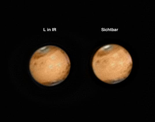 Mars mit Luminanz in IR und im sichtbarem Licht
