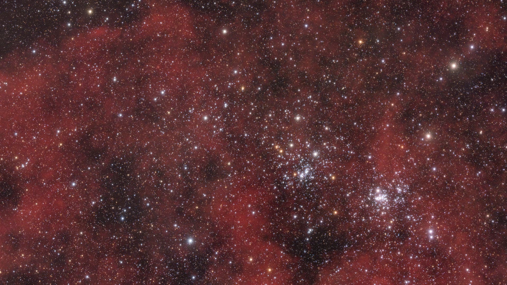 H und χ Persei eingebettet in HAlphaWolken Spektrum der Wissenschaft