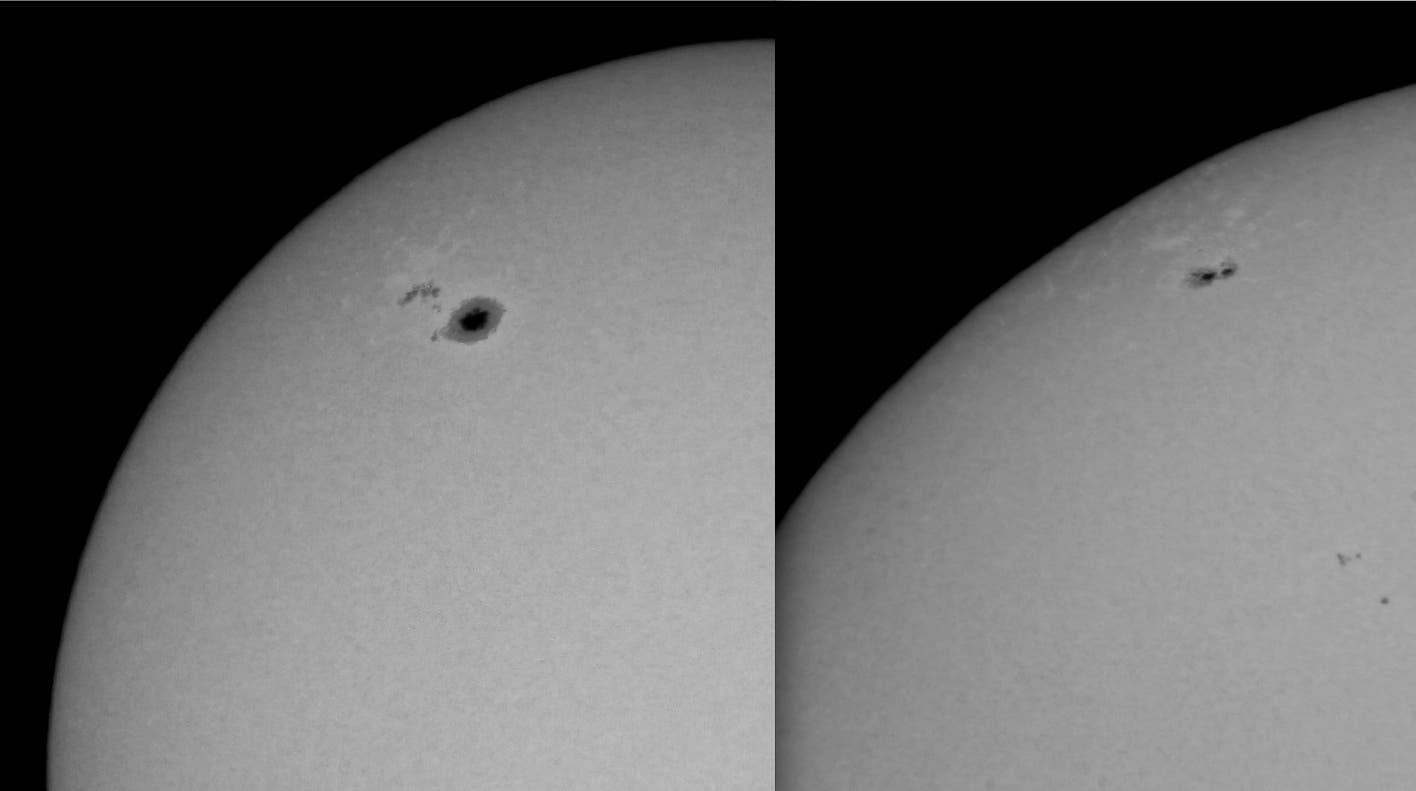 Sonnenfleck 2529 am 10. April und 5. Mai 2016