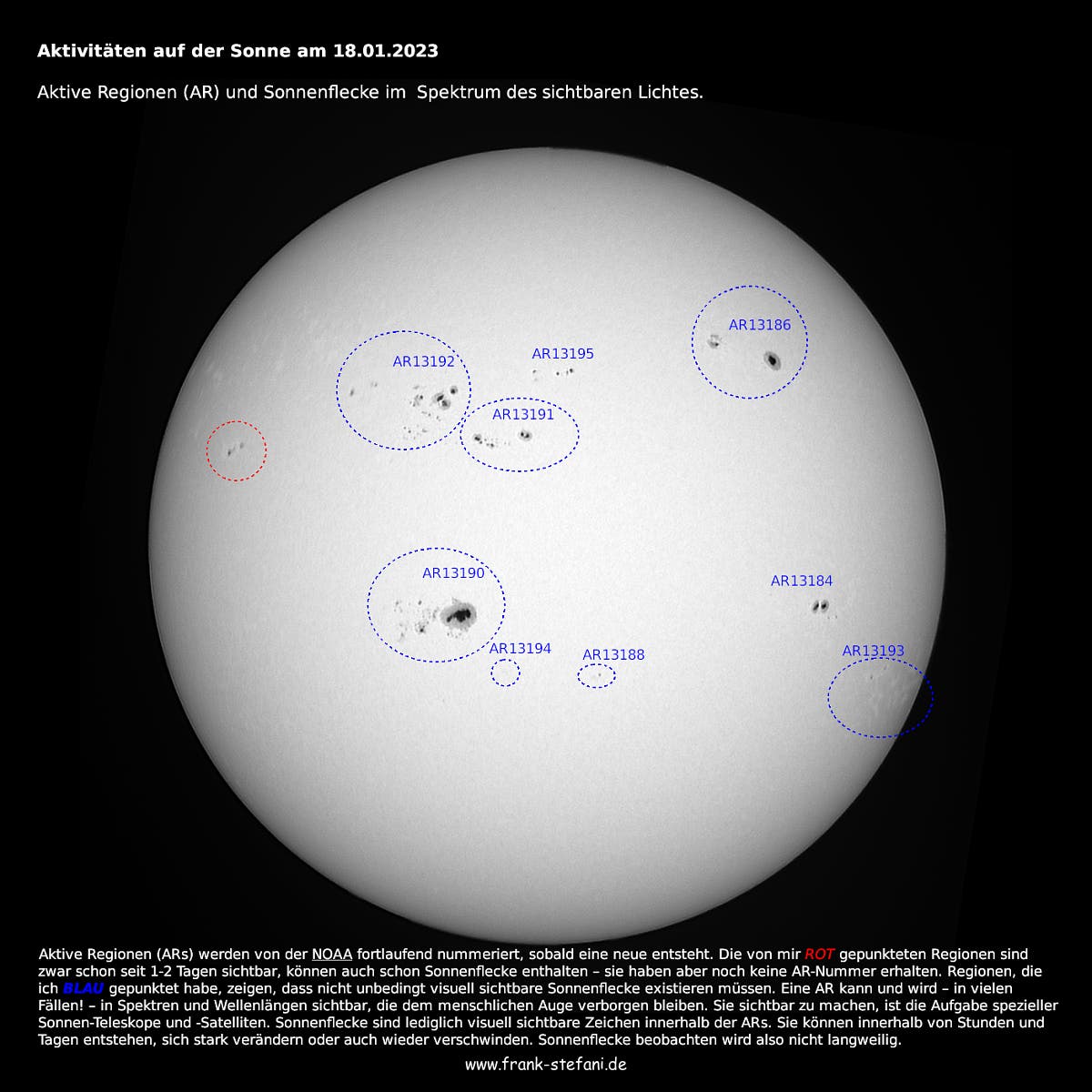 Sonnenflecken (+AR) am 18. Januar 2023
