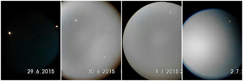 Geozentrische Konjunktion in Rektaszension zwischen Venus und Jupiter um den 30. Juni 2015