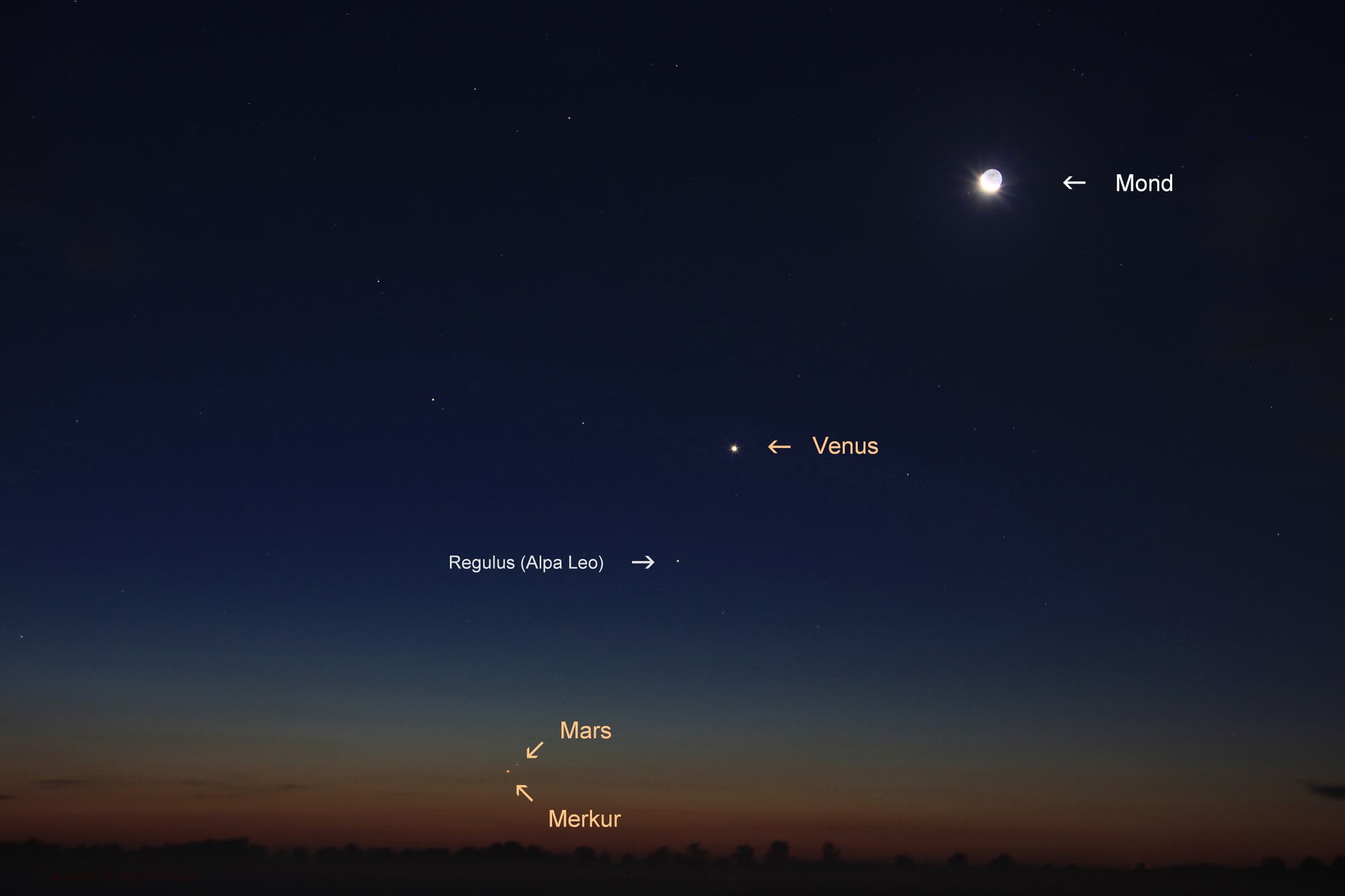 Planetenreigen mit Merkur, Mars und Mond am Morgen des 17. September 2017 (2)