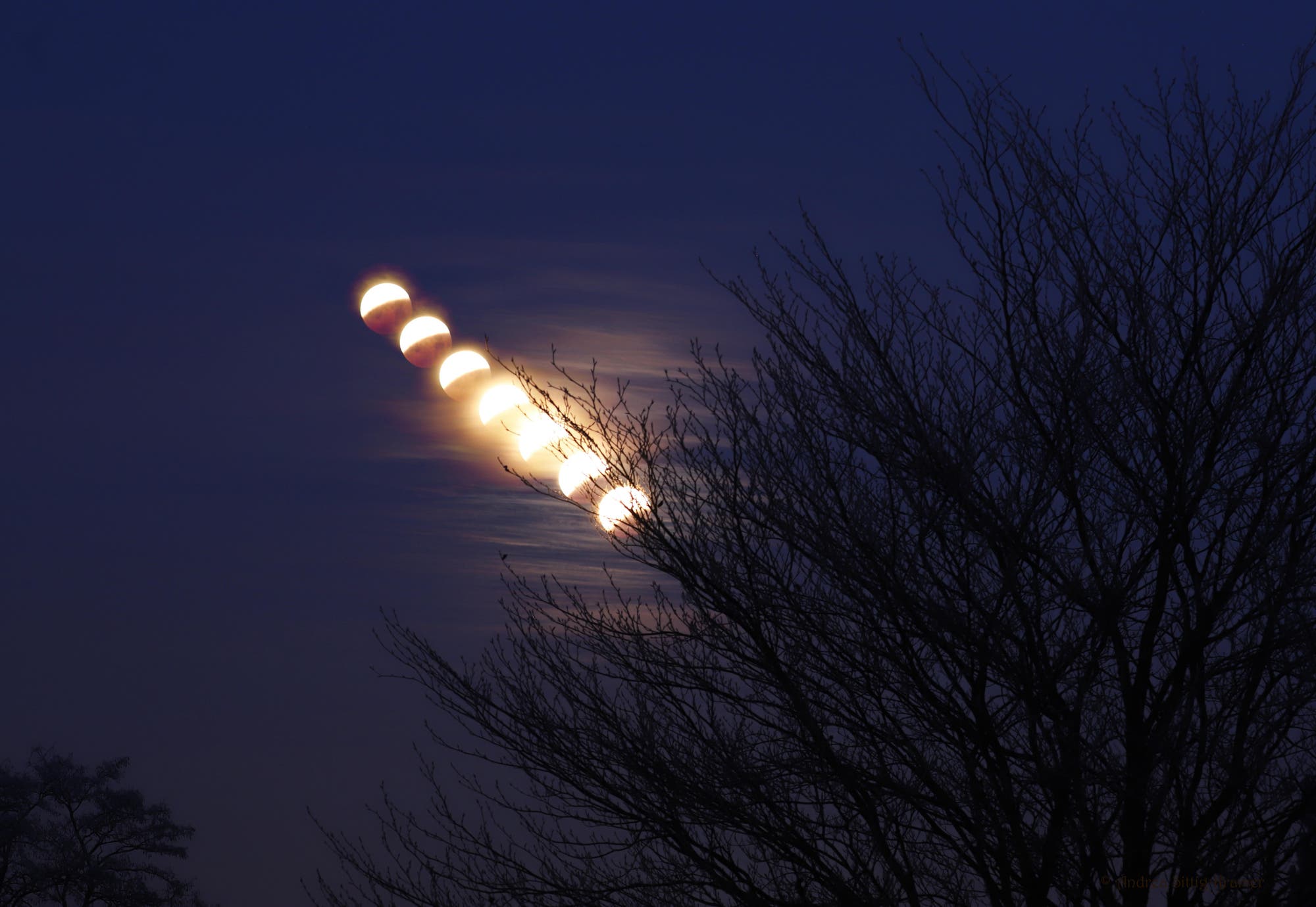 Collage vom Ende der Mondfinsternis am 21. Januar 2019 über Uelzen