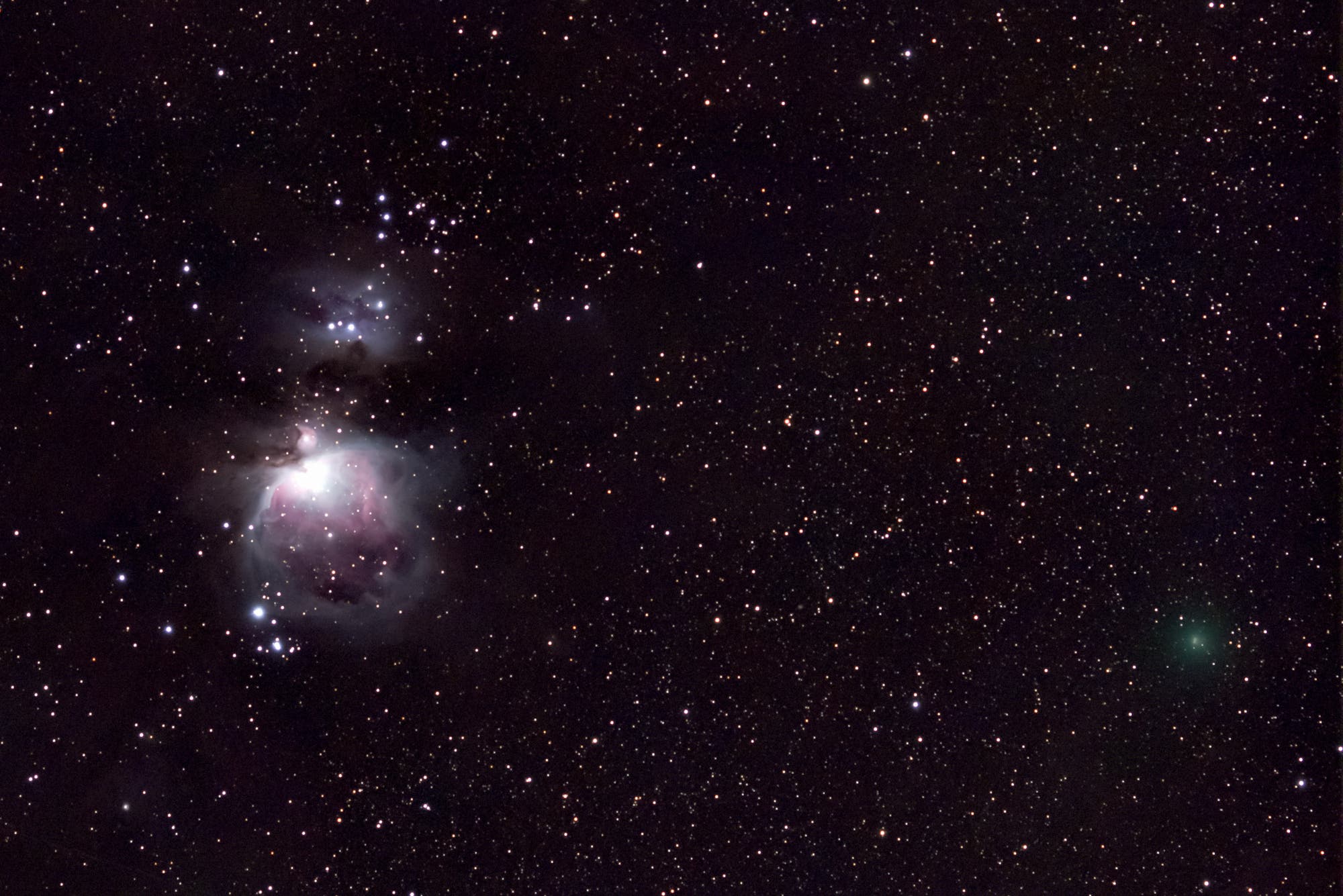 Komet C 2020 M3 neben Orionnebel