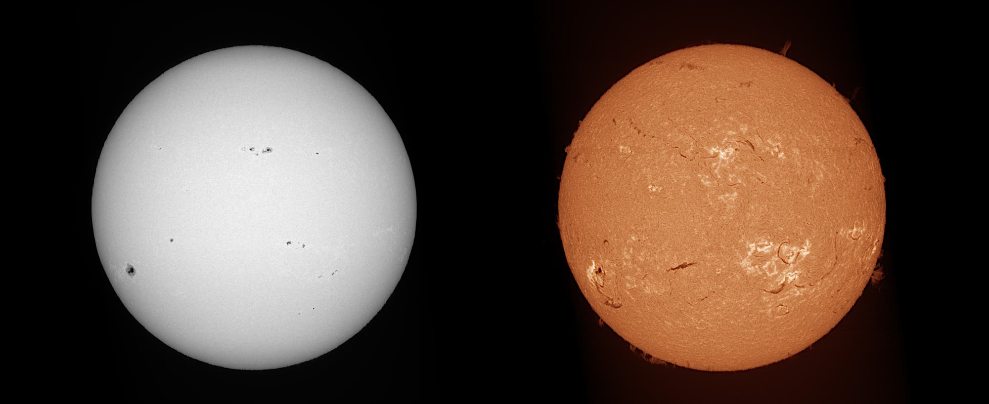 Sonne am 8. Juli 2023 mit Spektroheliograf aufgenommen im H-Alpha-Bereich