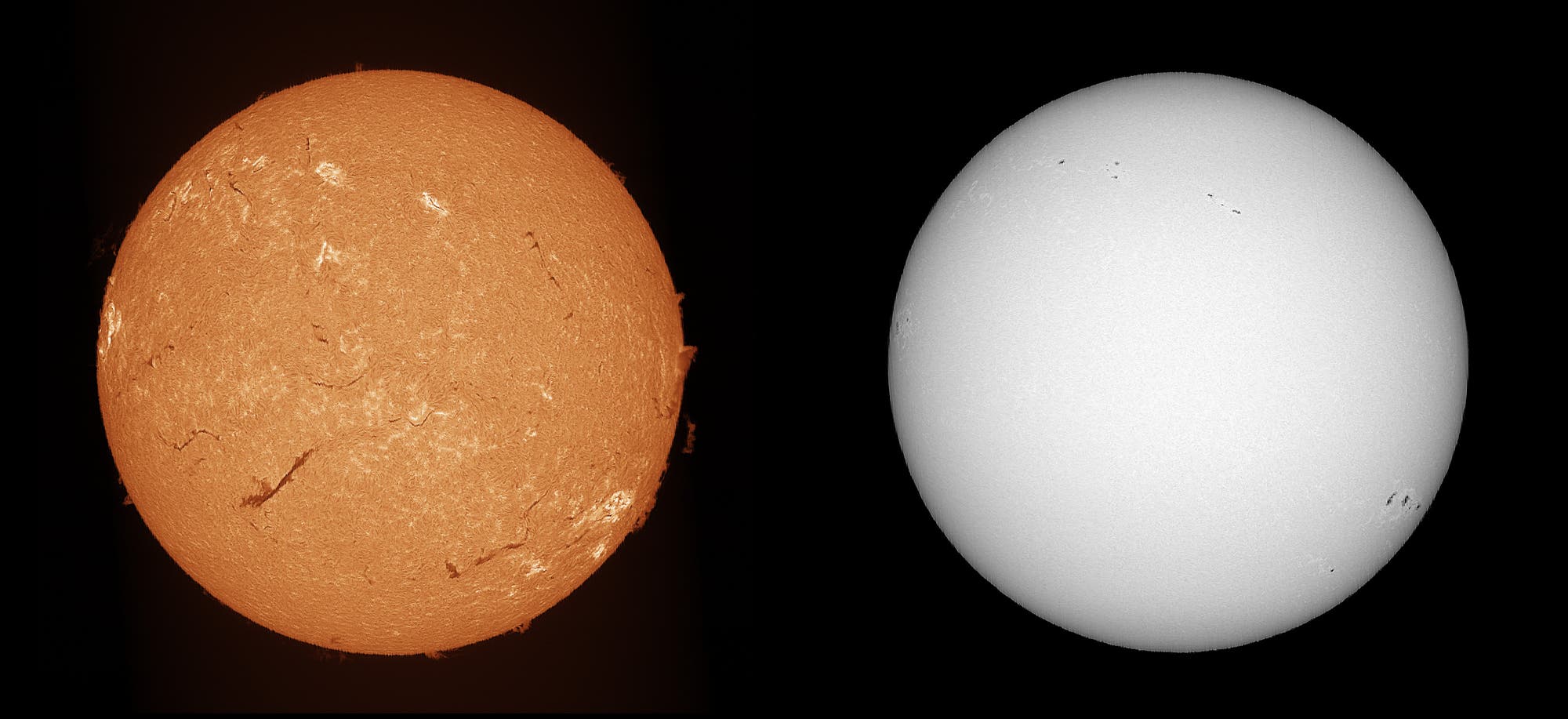 Sonne am 1. Mai 2024 mit Spektroheliograf aufgenommen im H-Alpha-Bereich