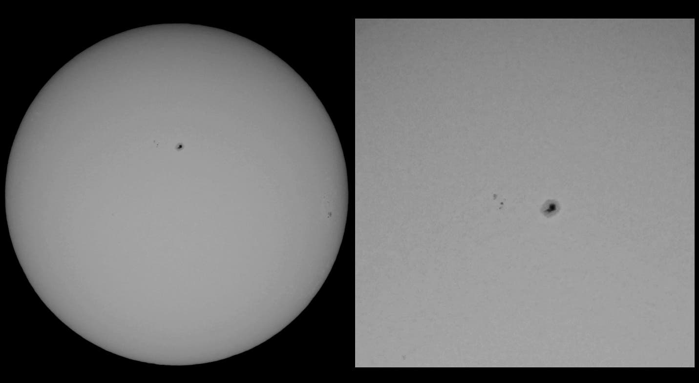 Sonne mit Ausschnittsvergrößerung von AR2489