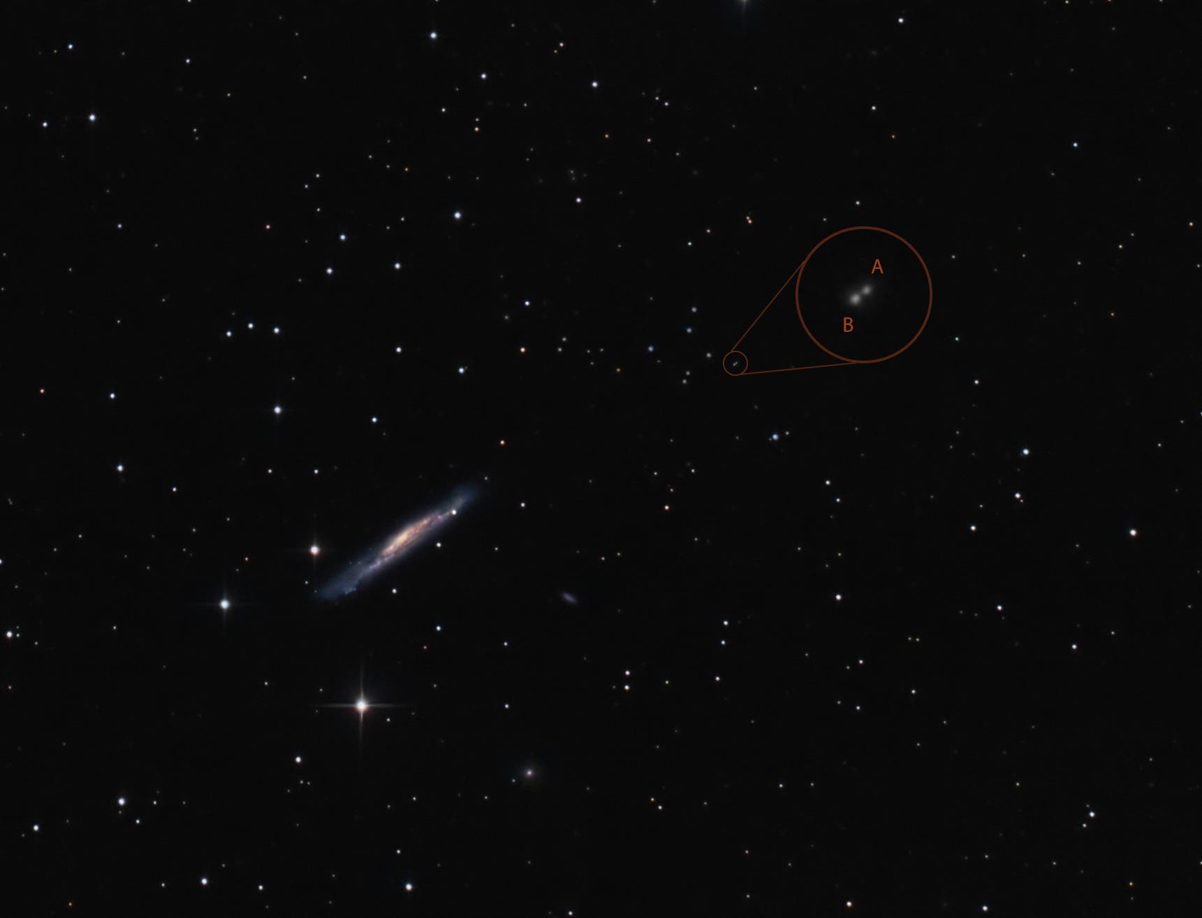 NGC 3079 und Zwillingsquasar Q0957+561A/B