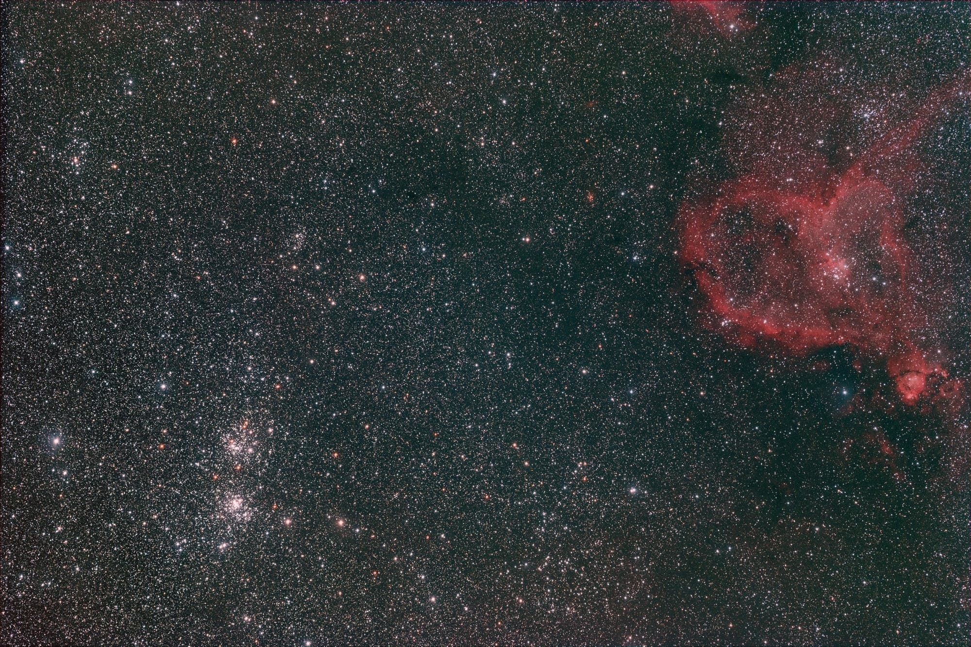 vom Herznebel IC 1805  bis zum Sternhaufen h + chi