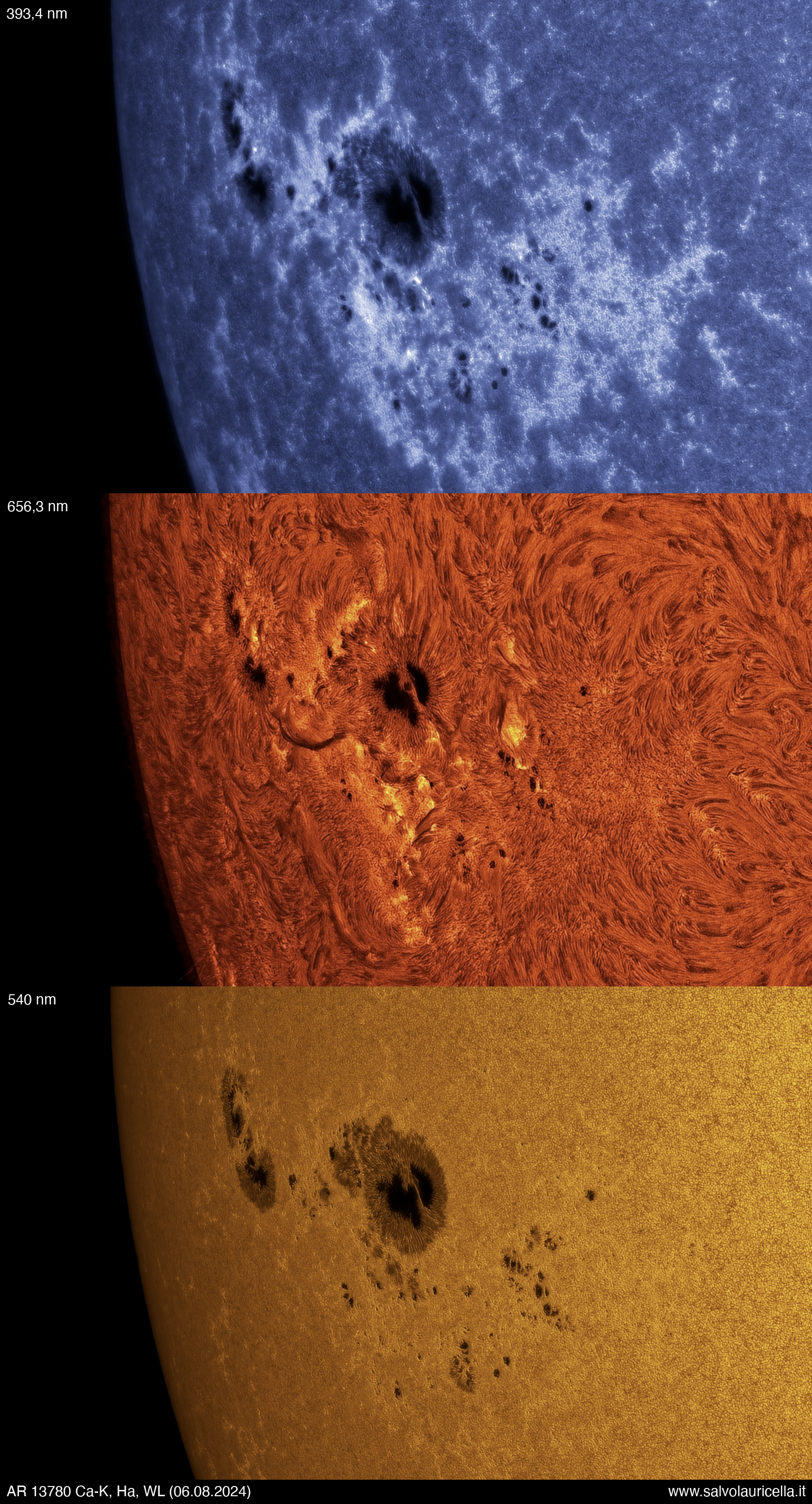 AR 13780 Ca-K, H-alpha and White light