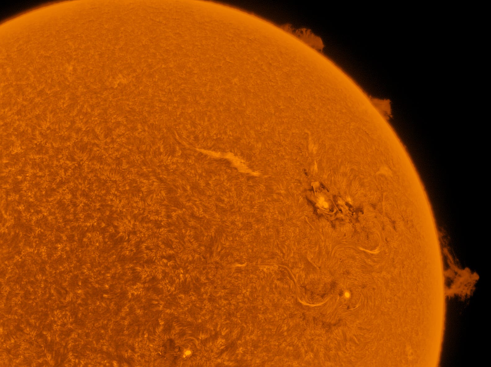Sonne in H-alpha AR 4274 mit Protuberanzen