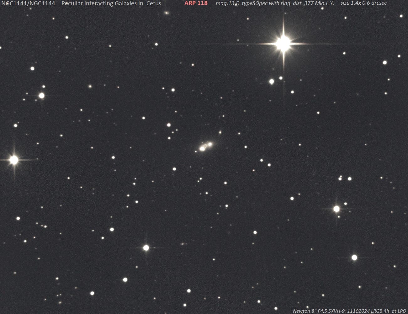 Arp 118 – NGC 1141/NGC 1144 – irreguläre Galaxien im Walfisch 