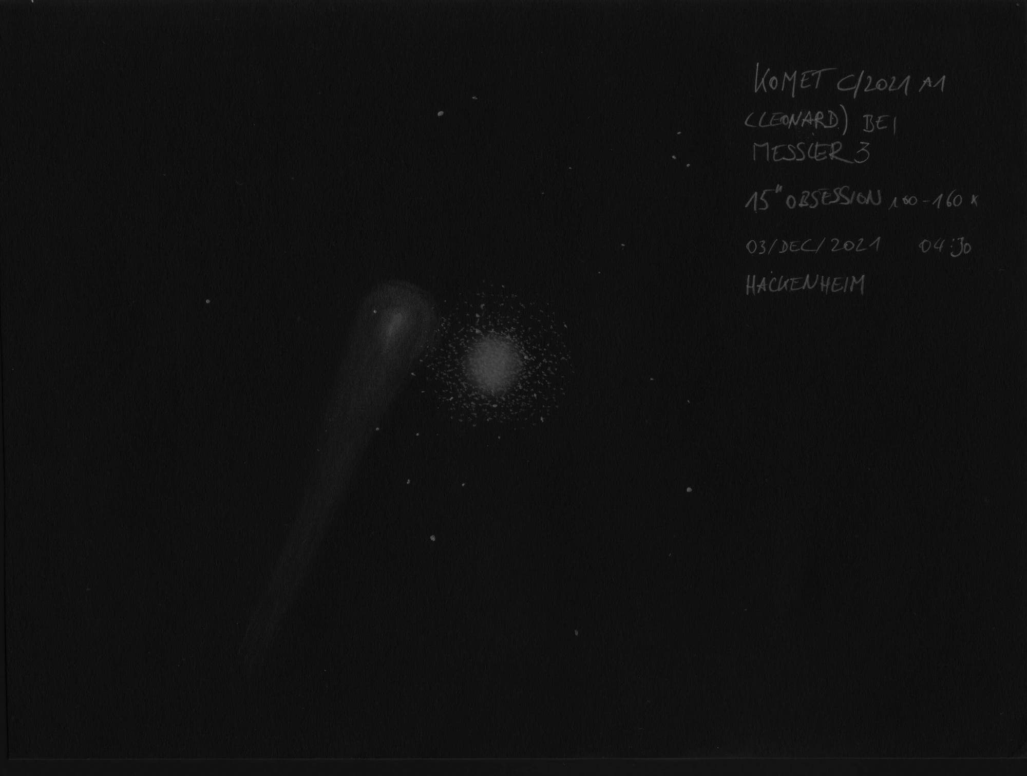 Zeichnung Komet C/2021 A1 (Leonard) bei Messier 3