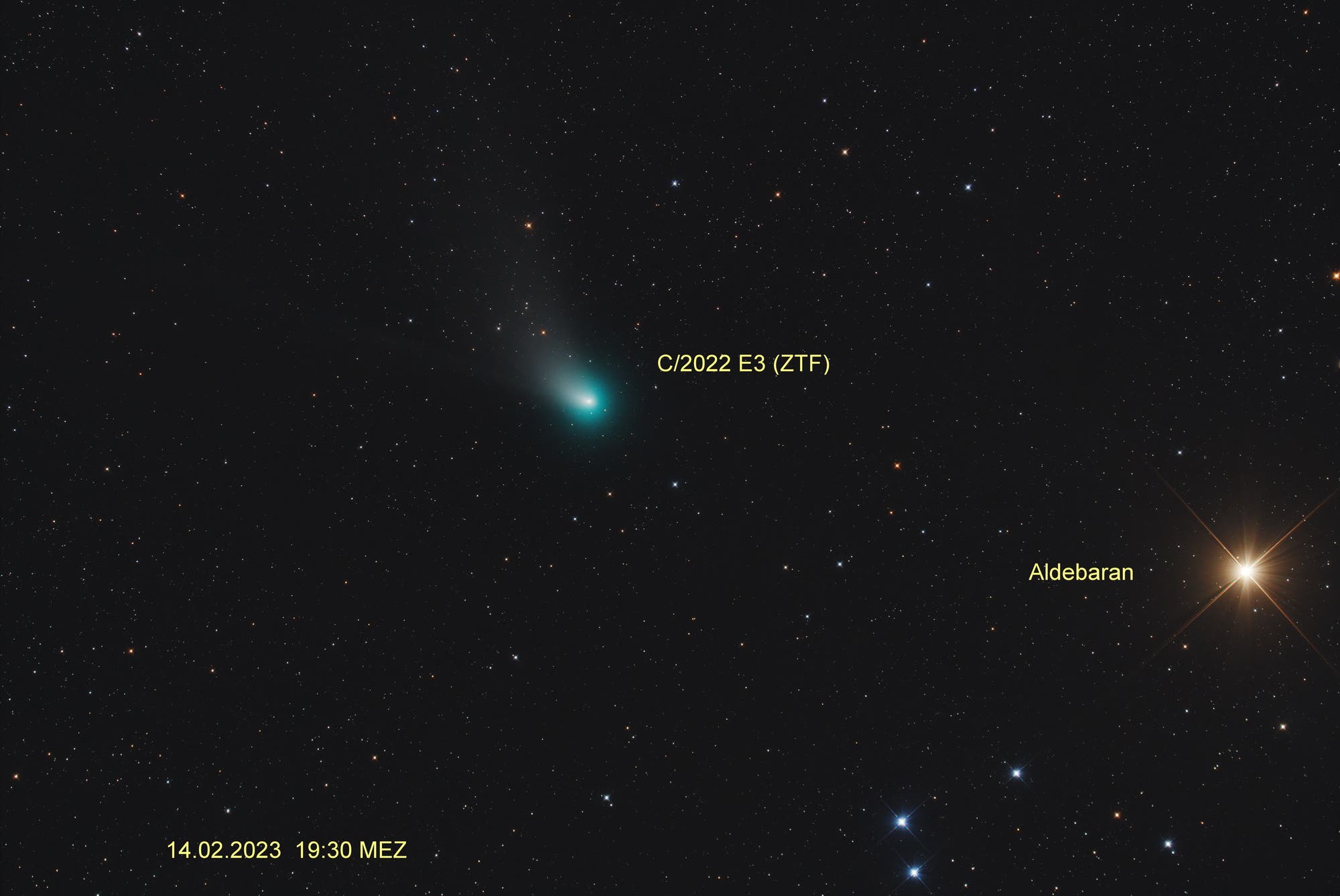 Komet C/2022 E3 (ZTF) und Aldebaran