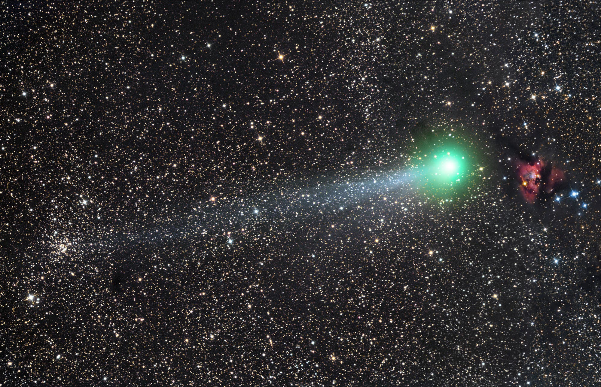 Komet C / 2014 Q2 (Lovejoy) zwischen NGC 559 und Sh2-187