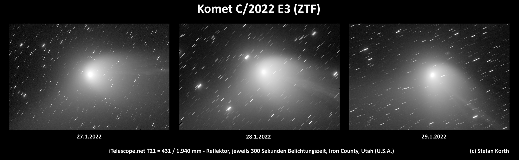 Komet C/2022 E3 (ZTF) im Dreitagesvergleich