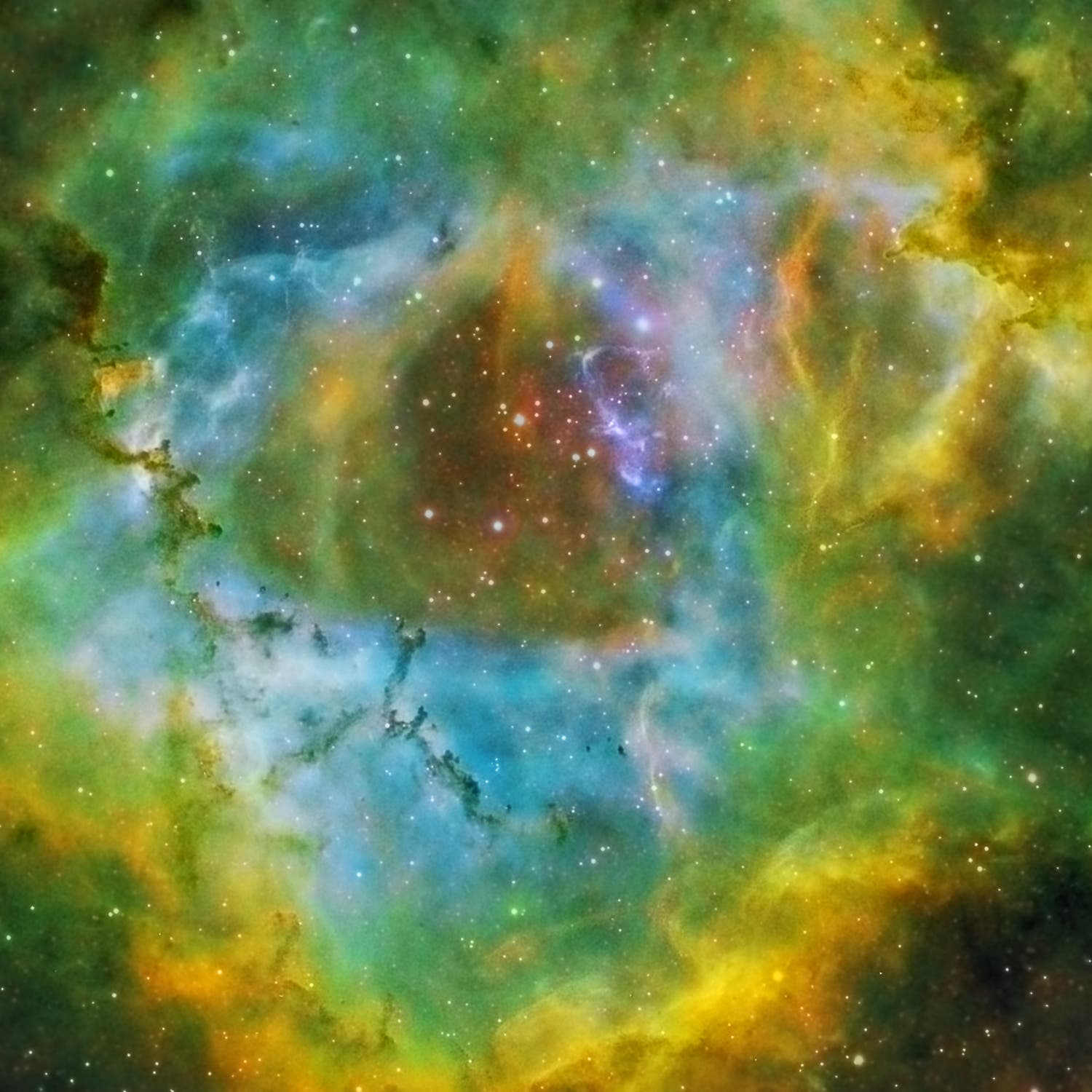 NGC 2244 in Hubble-Palette 100 % Crop des Zentrums