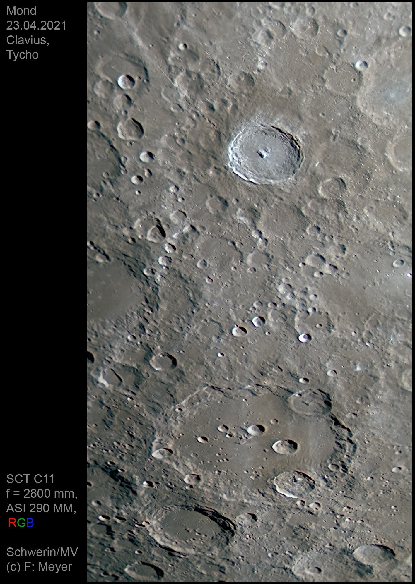 Farbiger Mond - Clavius und Tycho am 23. April 2021