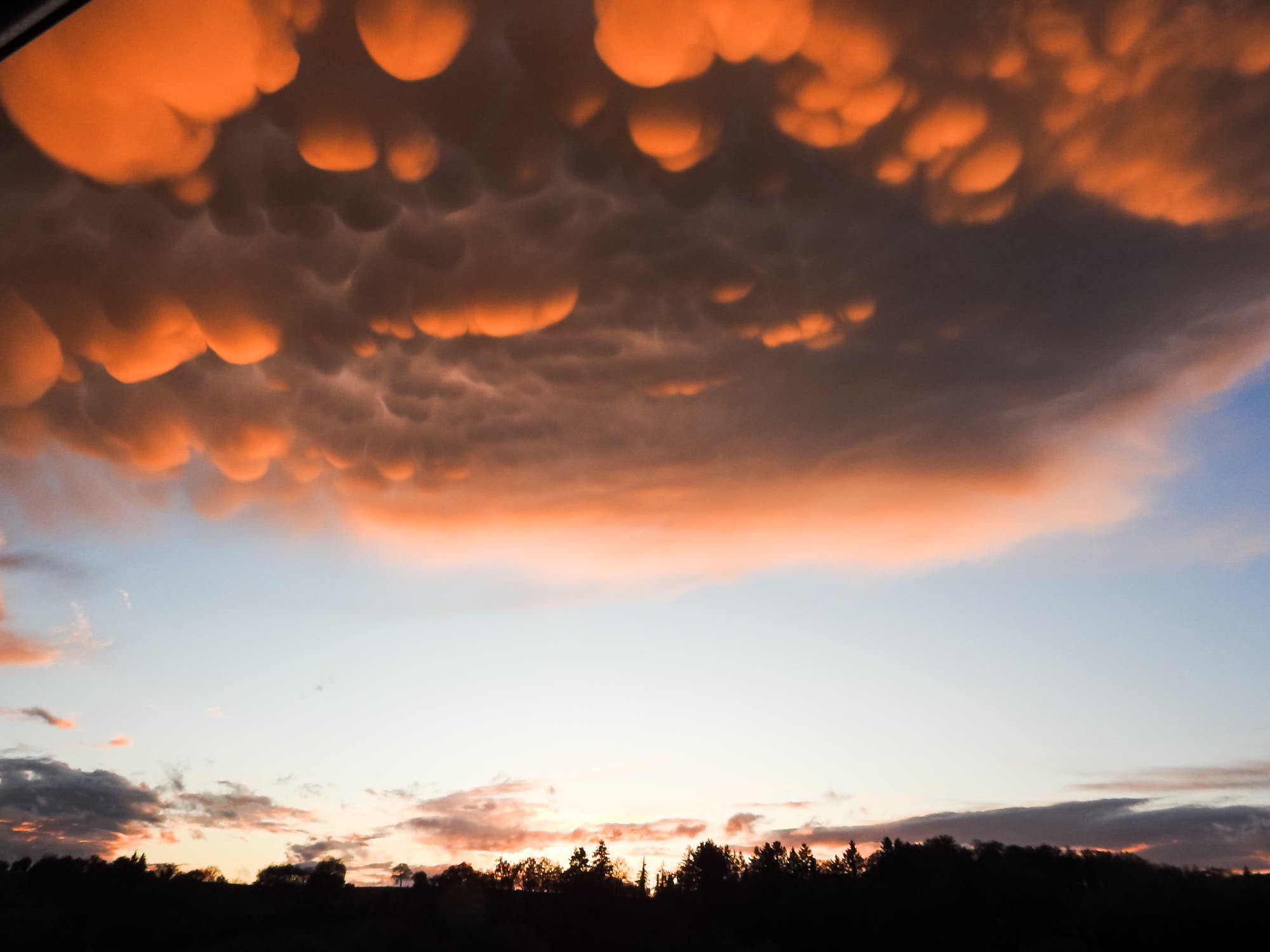 Mammatuswolken (auch: Beutelwolken) über Daisbach im Kraichgau