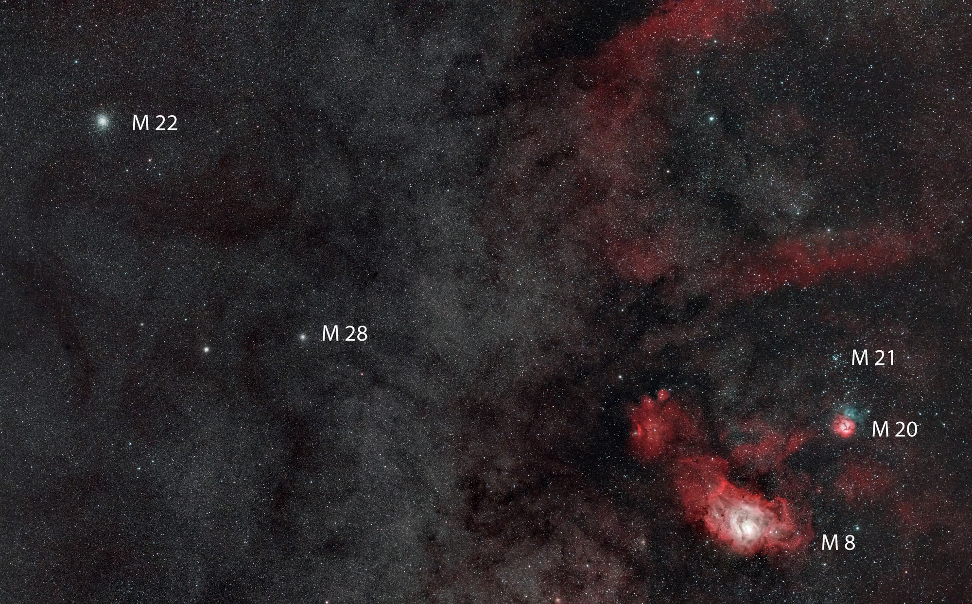 Region between M 22 and M 8 in Sagittarius