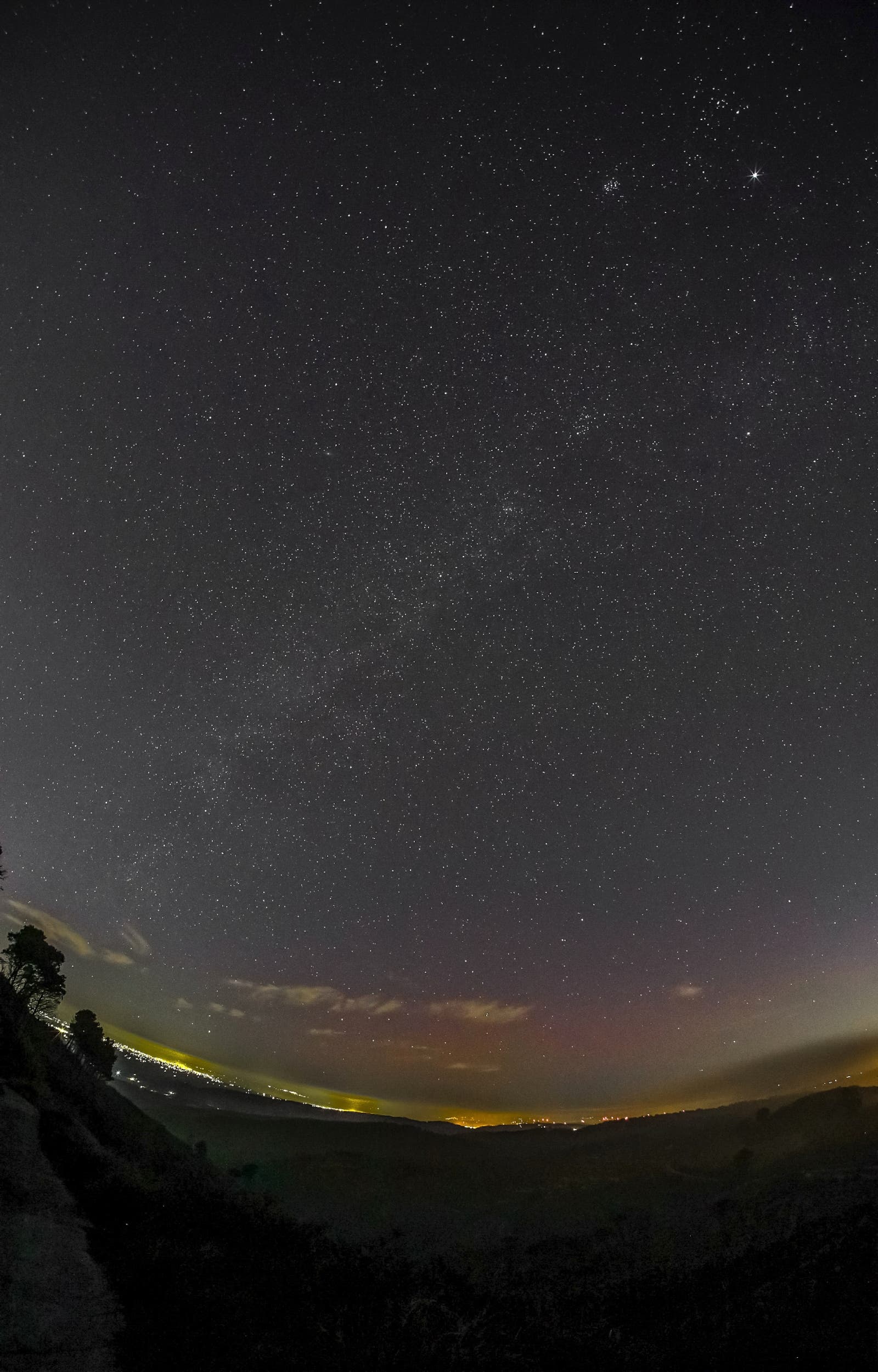 Northern nights pleiades, Jupiter over Chiaramonte Sicily at hours 19:30