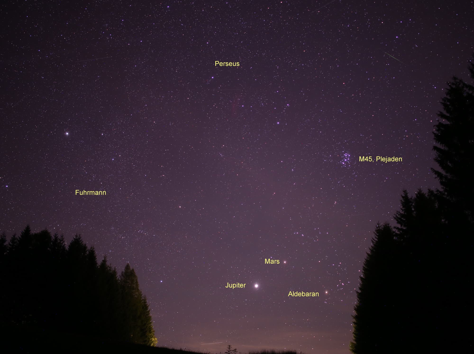 Jupiter und Mars am 7. August 2024 (Objekte)