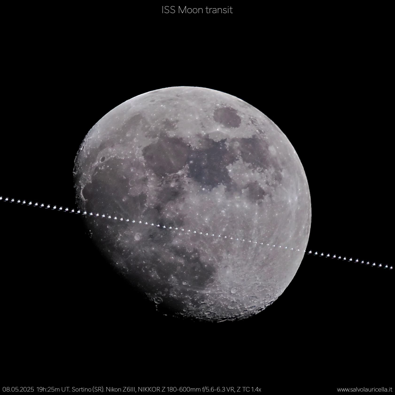 The International Space Station transits the Moon
