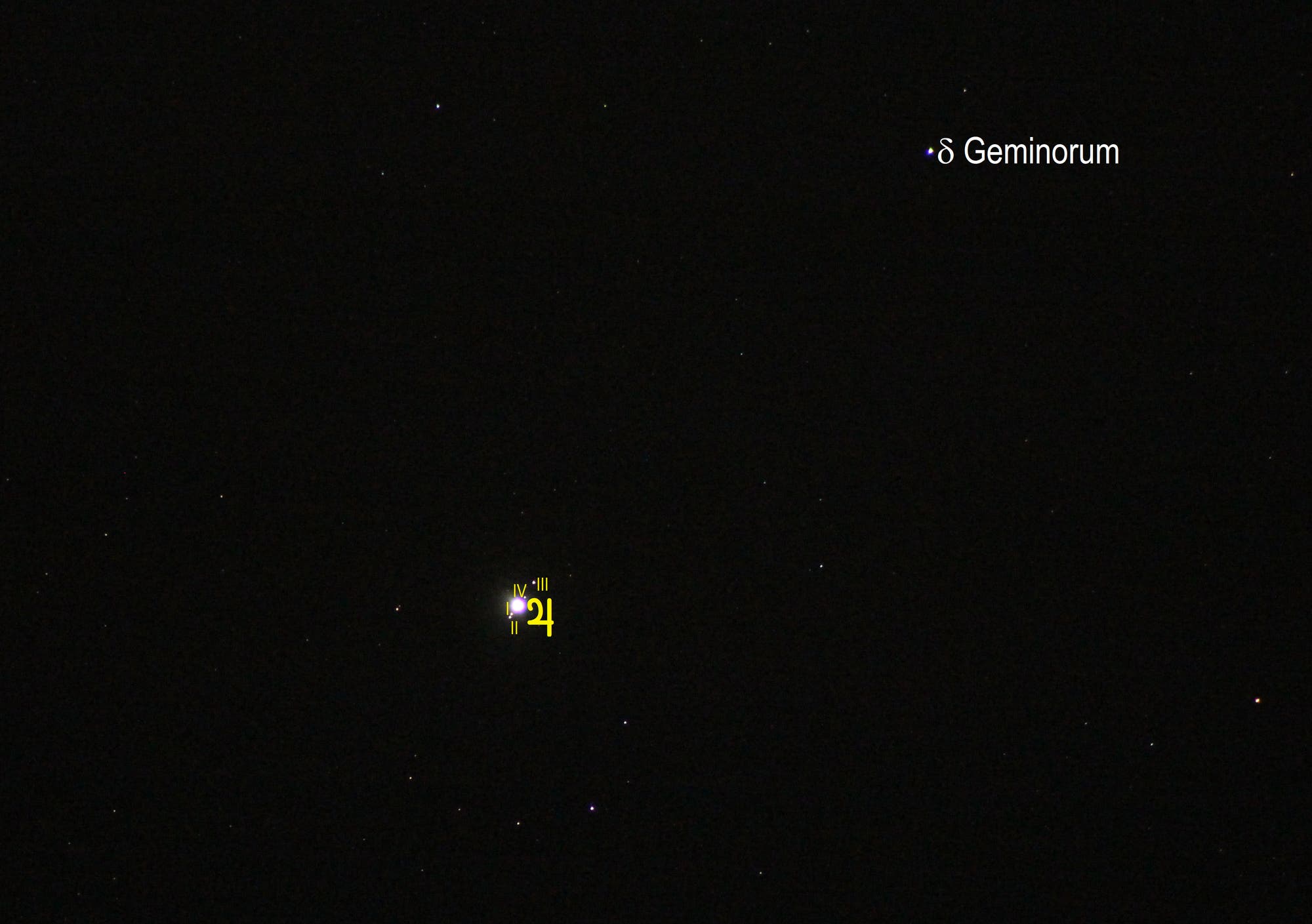 Jupiter mit Monden (Objekte beschriftet)