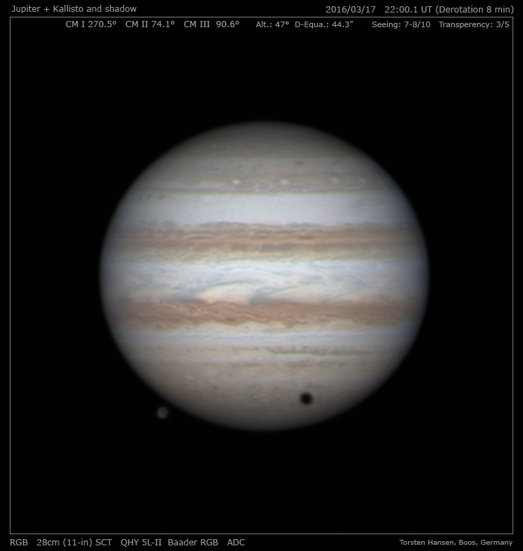 Jupiter 17. März 2016 mit Kallisto und Schatten