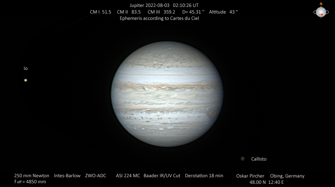 Jupiter, Io, Kallisto am 3. August 2022