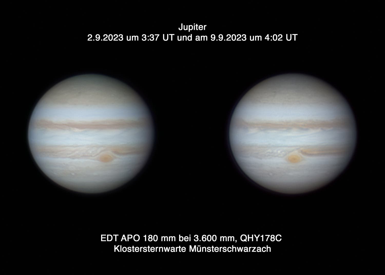 Jupiter im Wochenabstand 2. - 9. September 2023