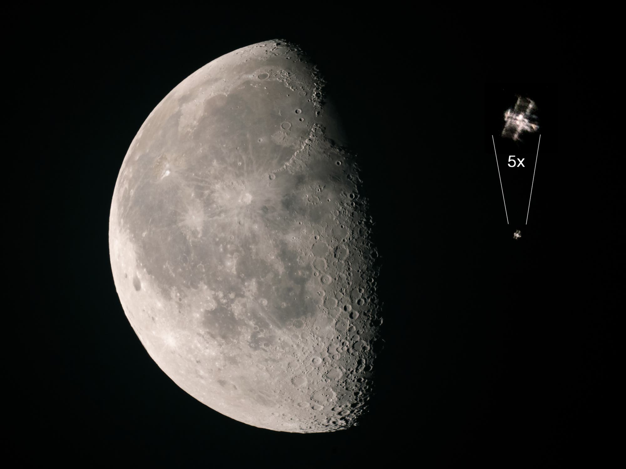 Vergleich von Mond und ISS am 27. Oktober 2021