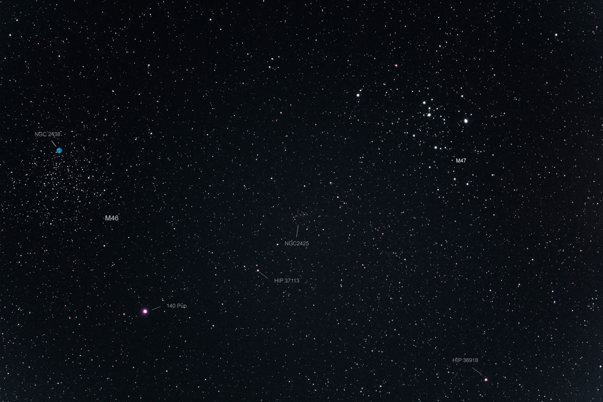 M46 und M47 am Abendhimmel