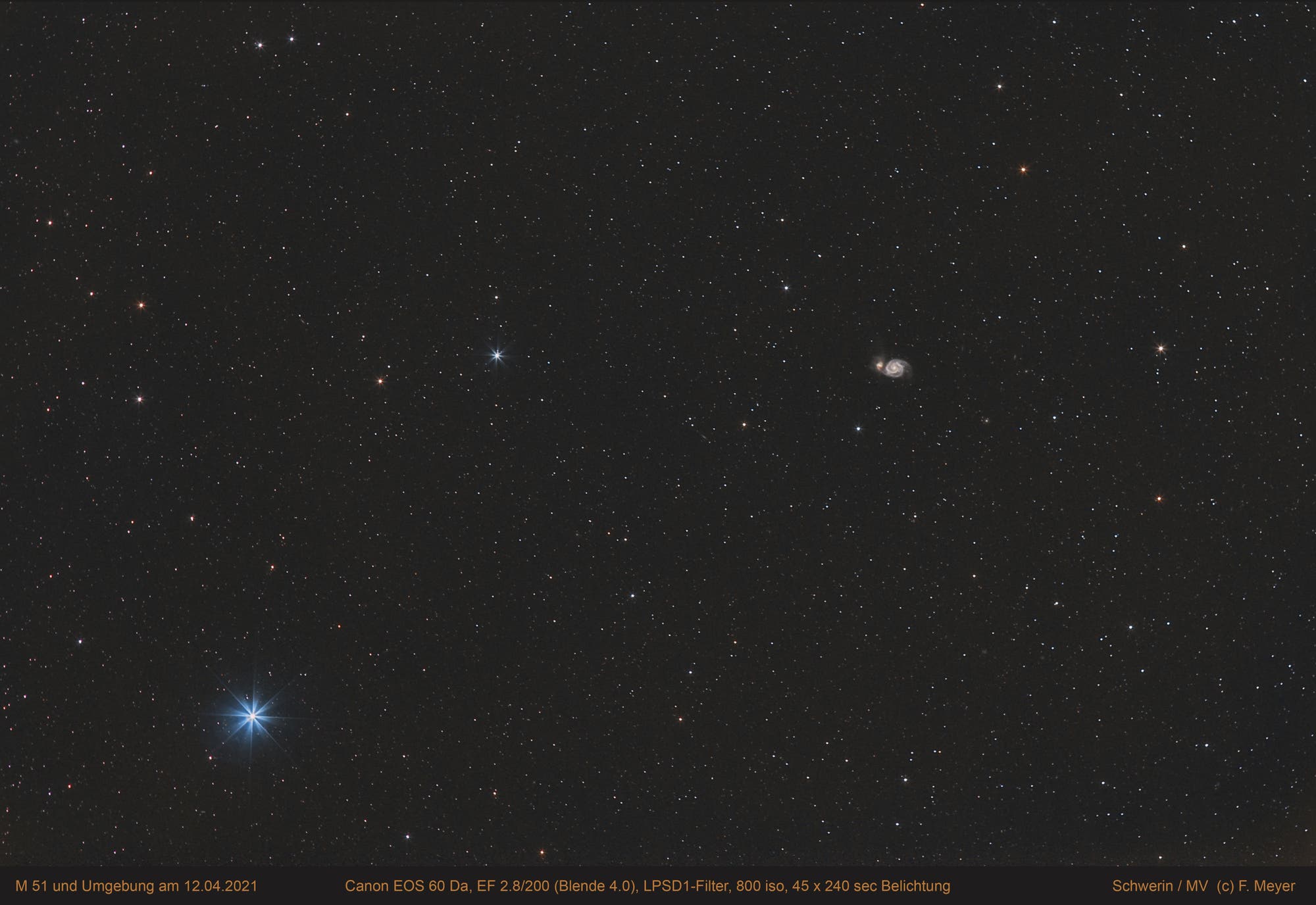 Whirlpool-Galaxie M 51 "wide field" am 12. April 2021