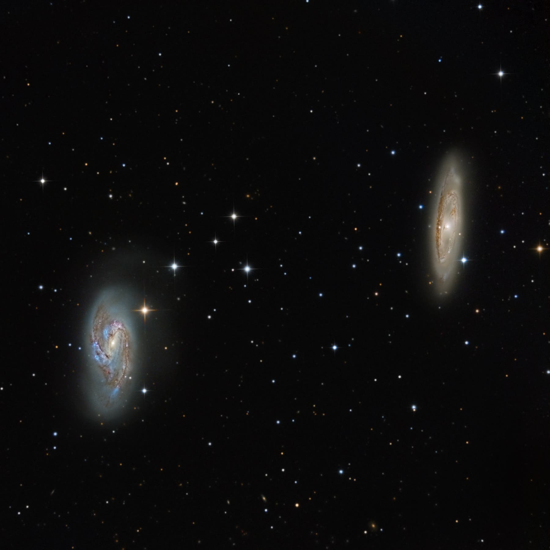 M65 (NGC 3623), Spiral Galaxy type Sa and M66 (NGC 3627), Spiral Galaxy type Sb, in Leo