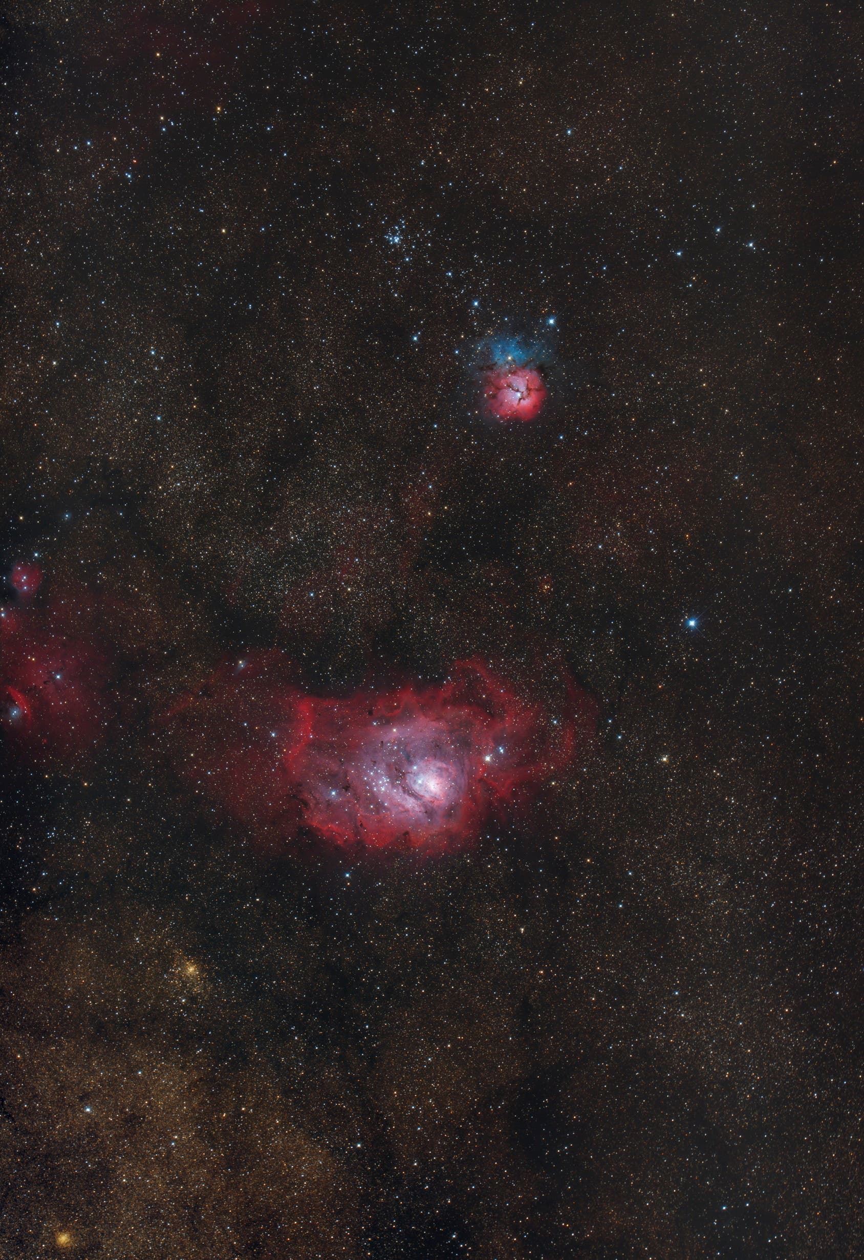Messier 8 und Messier 20 (RGB+Schmalband)