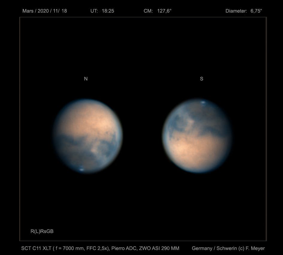 Mars mit Staubfahne am 18. November 2020