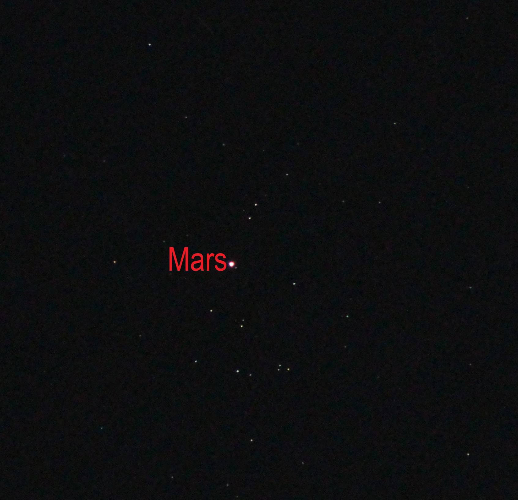Mars bei Messier 44 (Objekte beschriftet)
