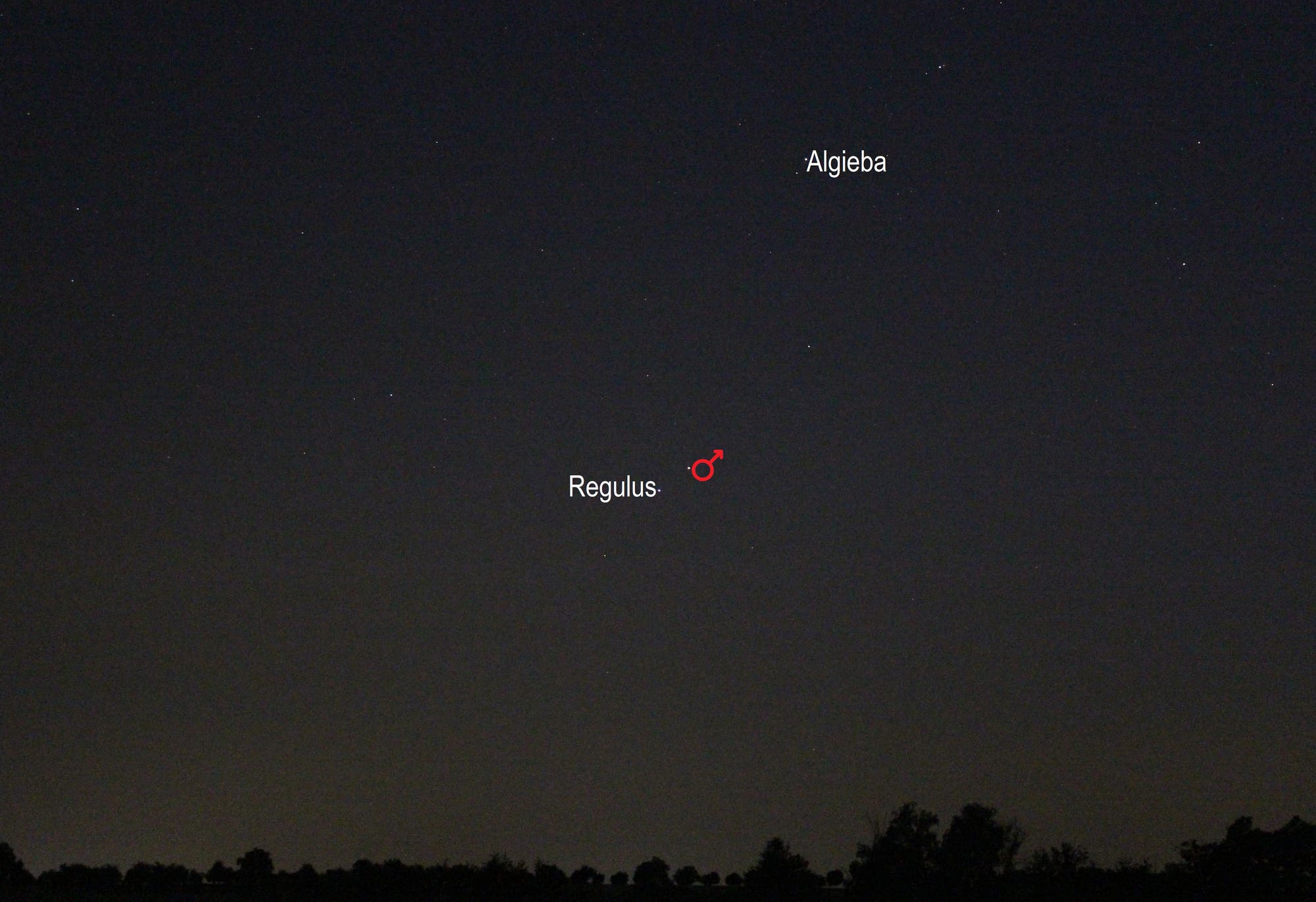 Mars nahe Regulus (Objekte beschriftet)