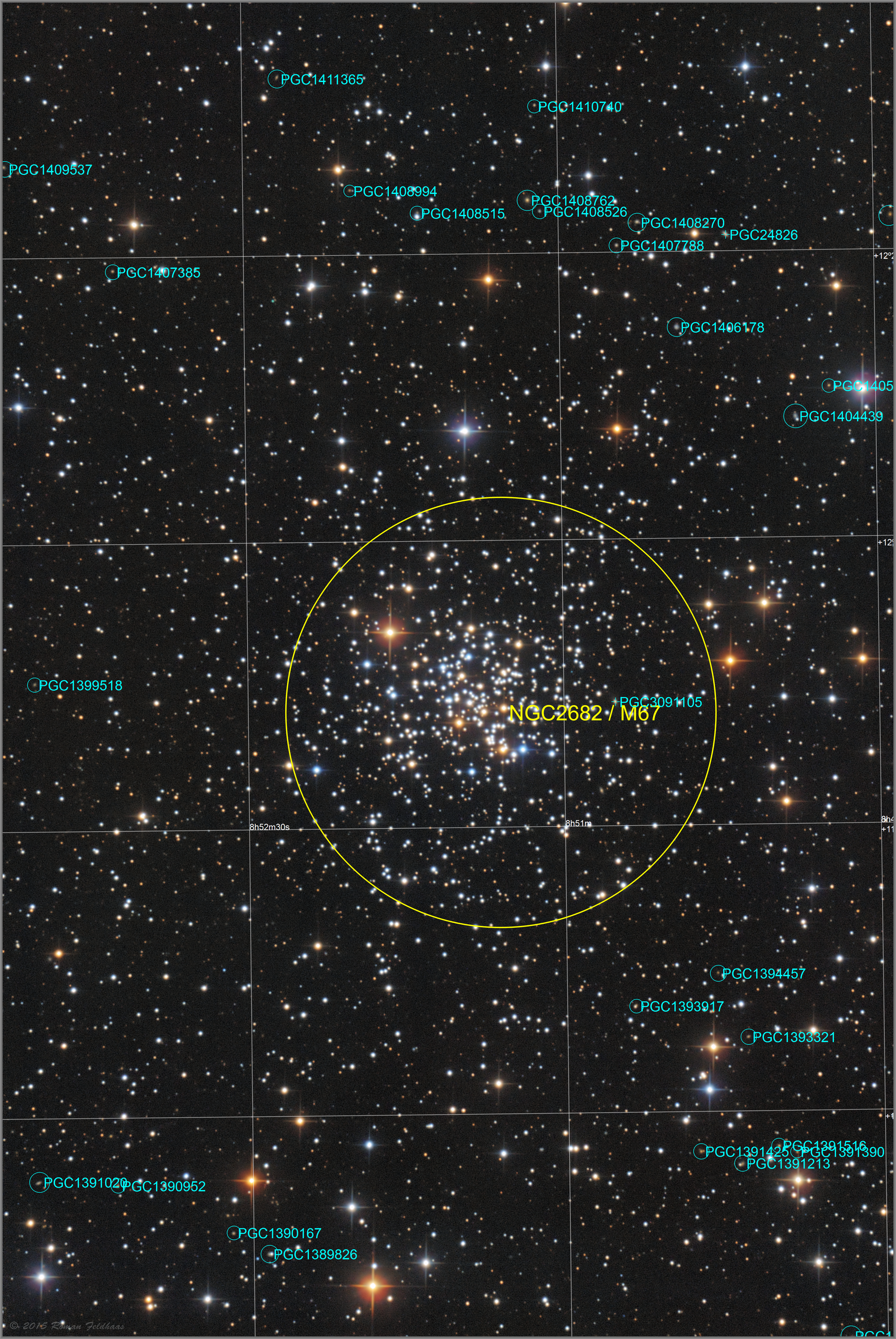 Messier 67 (NGC 2682) mit Objektidentifizierung