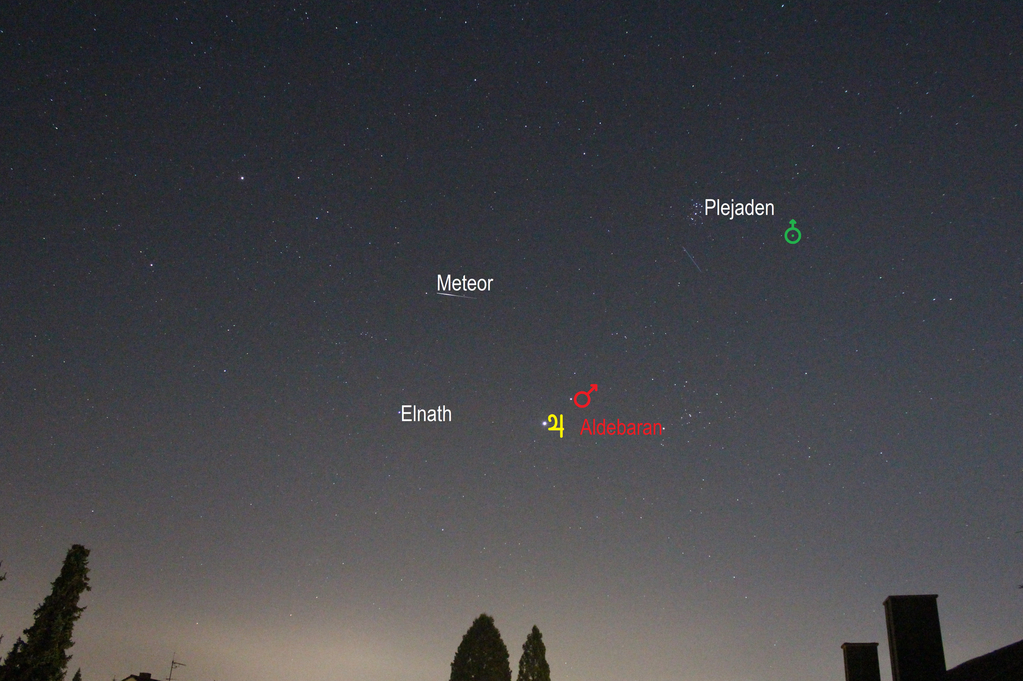 Meteor im Stier (Objekte beschriftet)