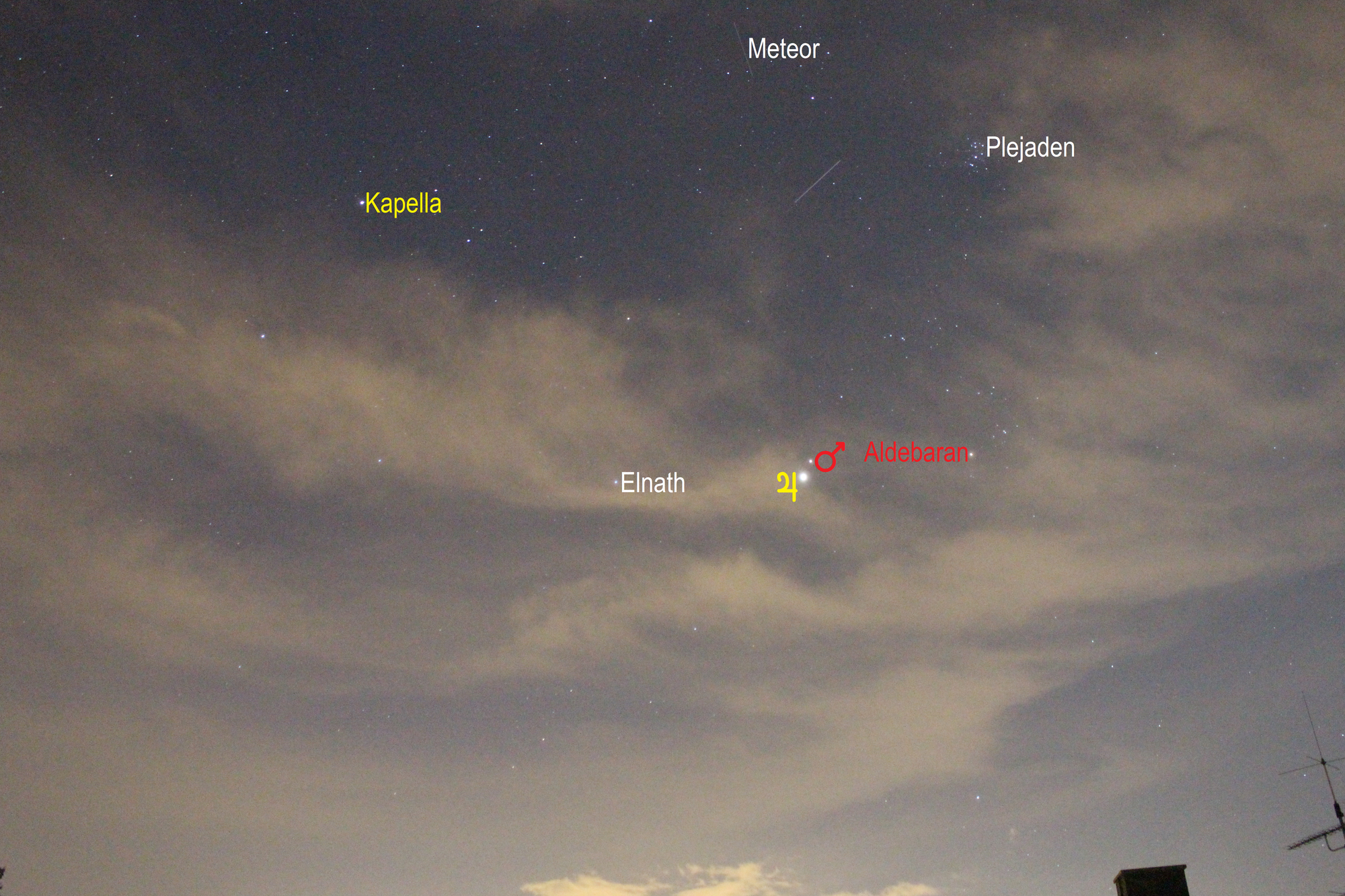 Meteorspur im Perseus (Objekte beschriftet)