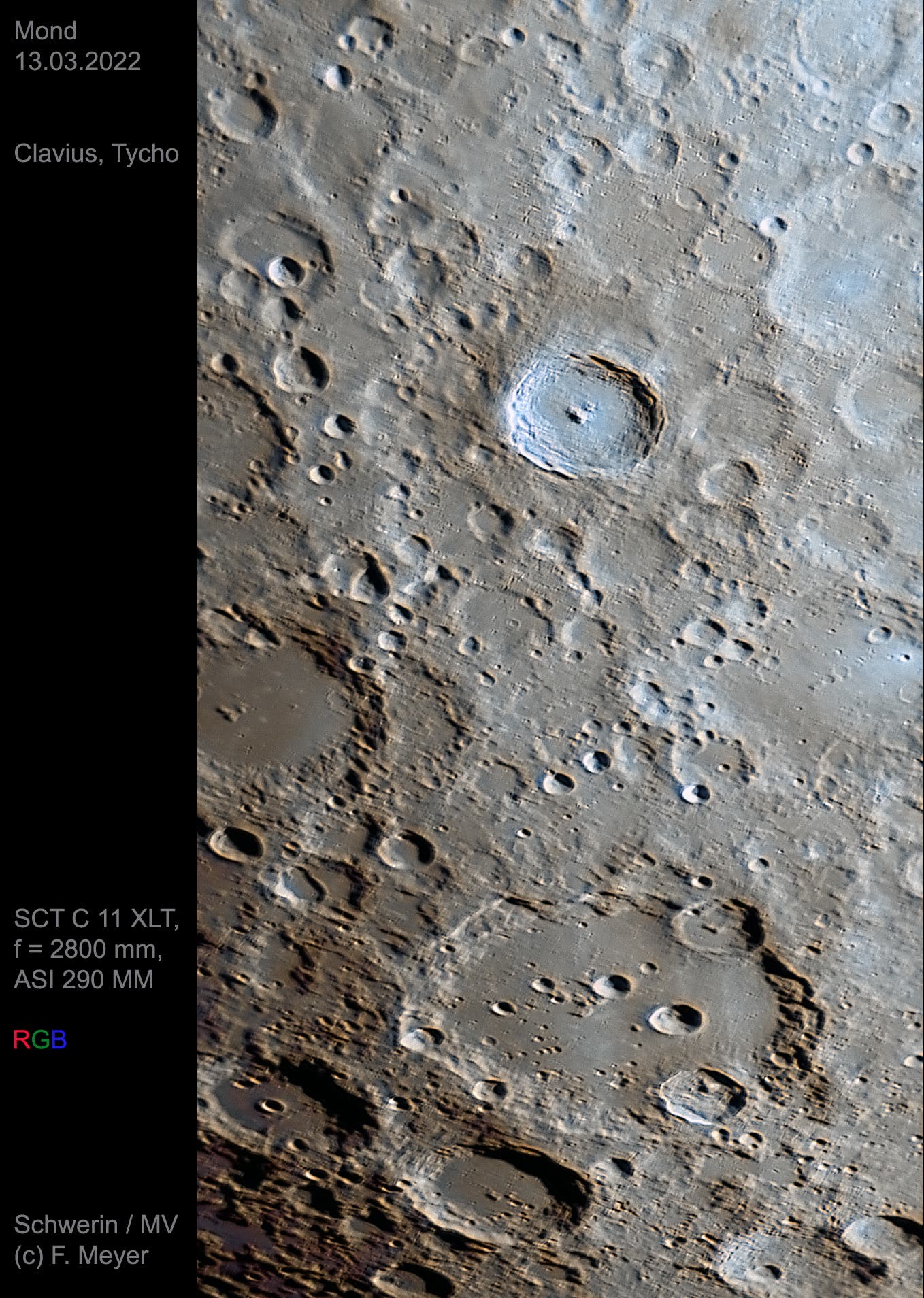 Mond, Clavius und Tycho am 13. März 2022