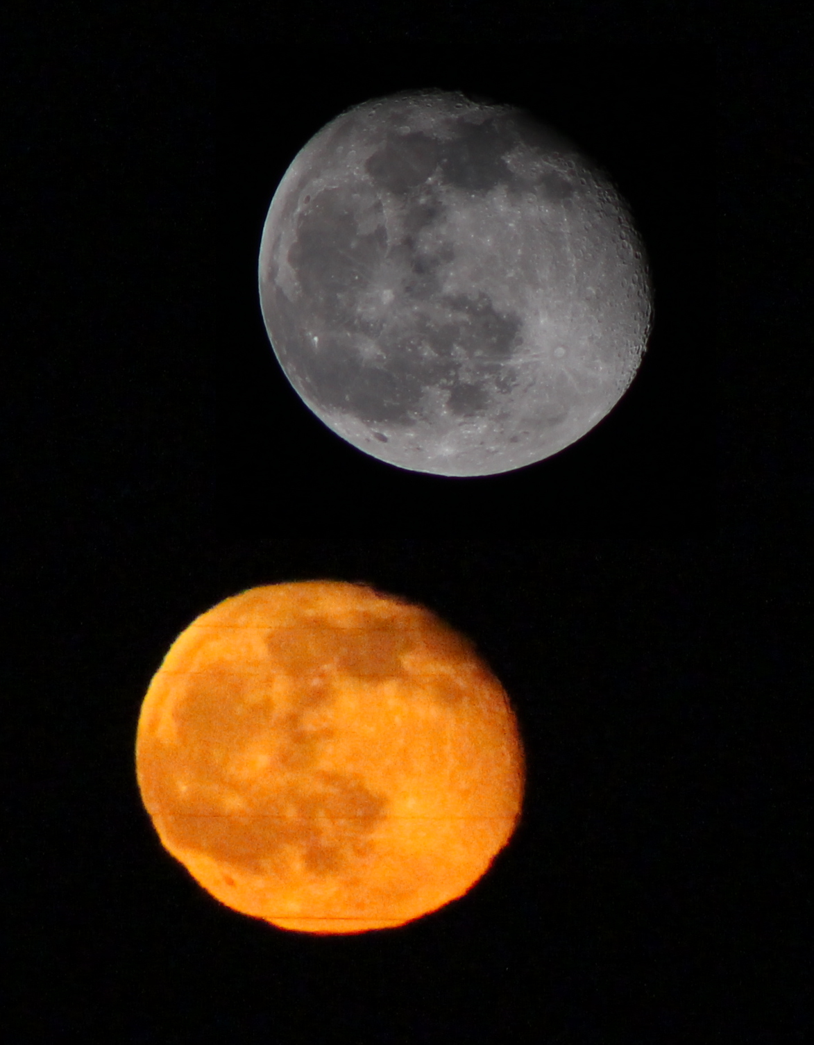 Größenvergleich zwischen horizontnahem und hochstehendem Mond