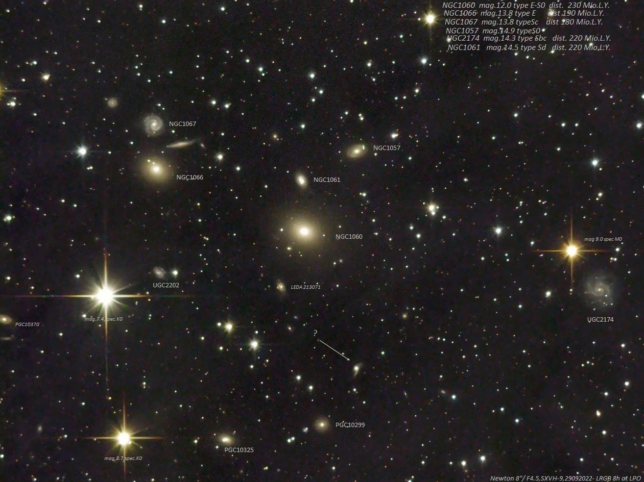 NGC-1060-Galaxiengruppe im Sternbild Dreieck (Objekte)