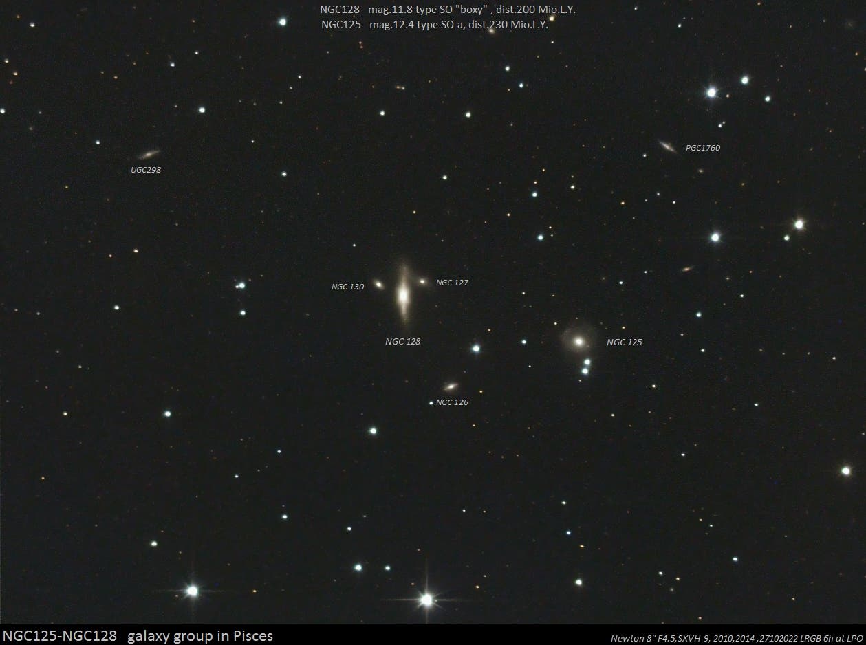 Die NGC 128-Galaxiengruppe in den Fischen / Objekte