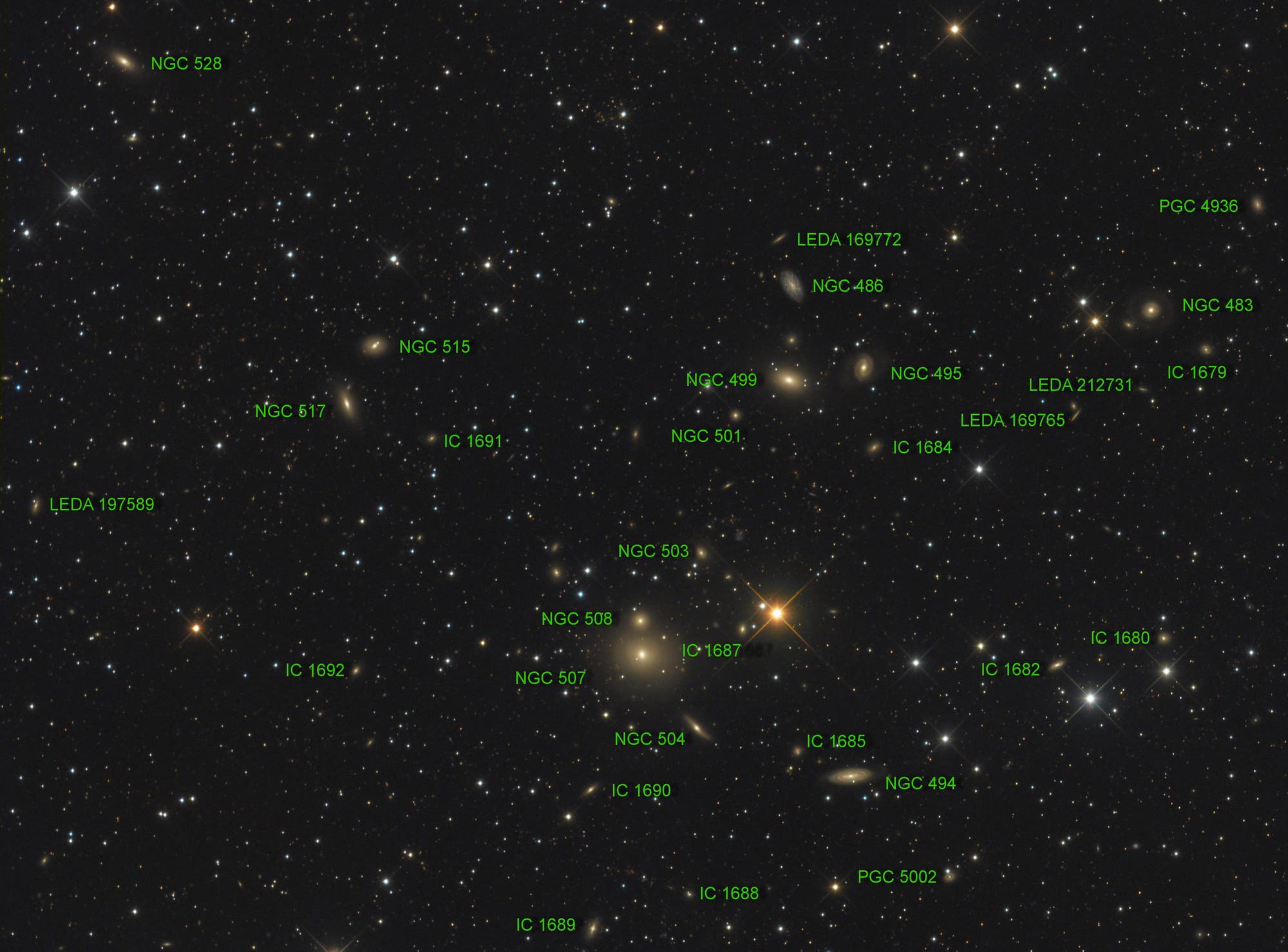 Arp 229 (NGC 507/508) Objekte