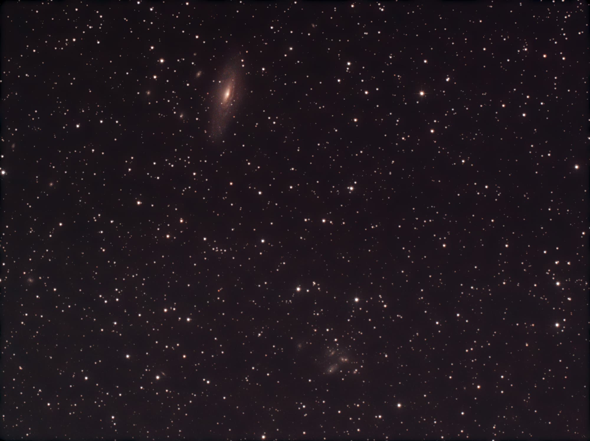 NGC 7331 mit Begleitgalaxien und Stephans Quintett im Sternbild Pegasus